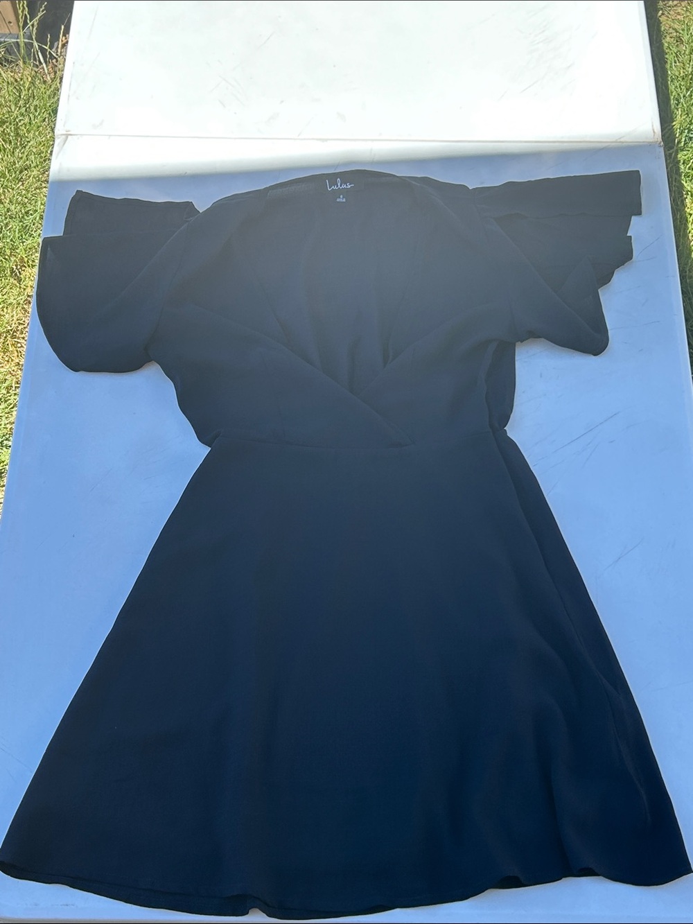 Lulus Jazz Club Midnight Blue Cold Shoulder Flutter Sleeve Skater Mini Dress S